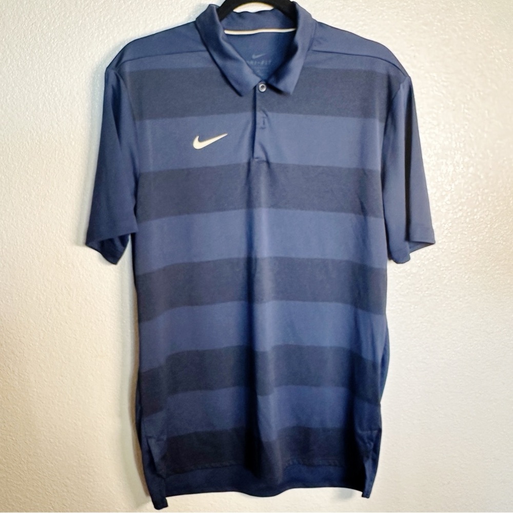 Nike Dri Fit‎ Blue Striped Polo Sz Medium - Picture 7 of 7